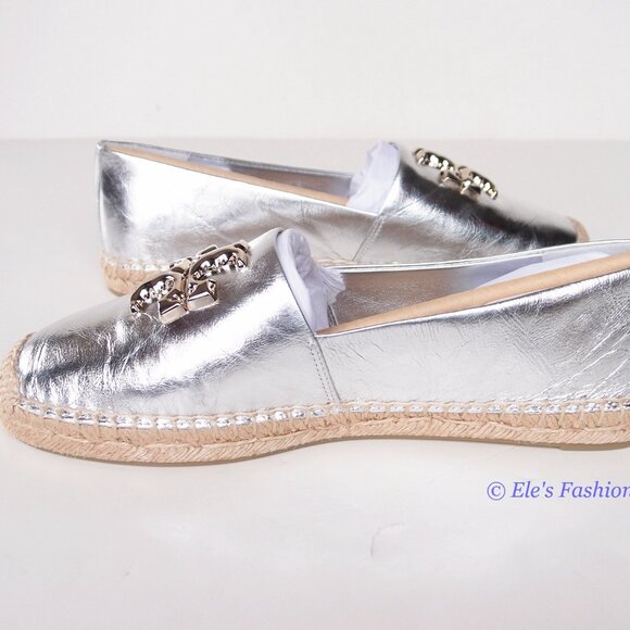 NIB Tory Burch Eleanor Espadrille Leather Flat Metallic Silver 7 7.5 8 8.5 9 9.5 - Picture 14 of 16